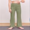 Haloumoning Girl's Flare Pants Kids High Waisted Button Multiple Pockets Yoga Bootcut Pants Full Length Bell Bottoms view 3
