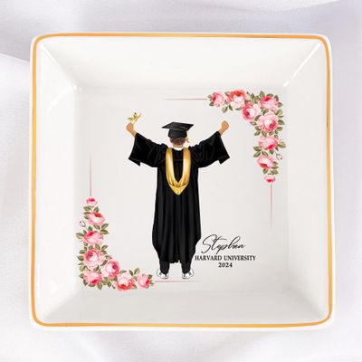 KEMEILA Personalized Jewelry Dish, Graduation Gift Jewelry Dish, Gifts for Him 2024, Inspirational Graduation Gift, High School Graduate Gifts for Best Friend or Son