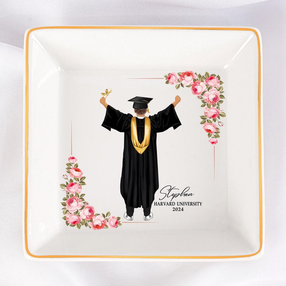 KEMEILA Personalized Jewelry Dish, Graduation Gift Jewelry Dish, Gifts for Him 2024, Inspirational Graduation Gift, High School Graduate Gifts for Best Friend or Son