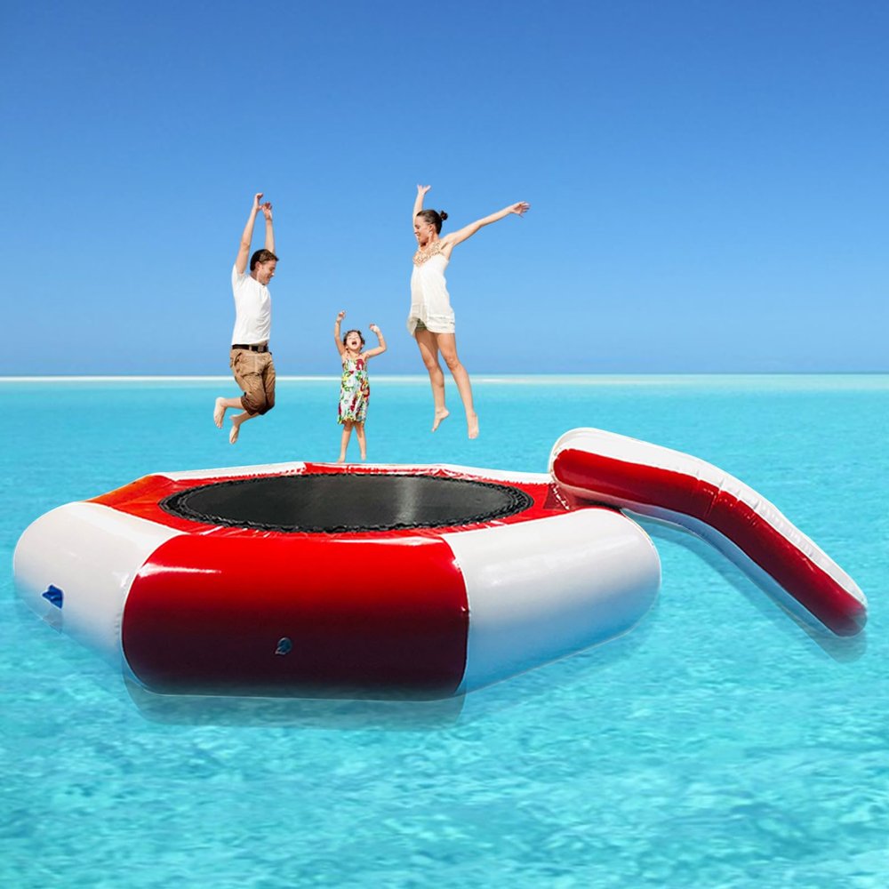 YEYUBIW 2M/3M/4M/5M Water Trampoline, Inflatable Swimming Platform with Slide, Lake Water Trampoline Splash Pad for Adults and Children,Red,2m