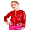 JEATHA Kids Boys Girls Shiny Metallic Bomber Jacket Motorcycle Baseball Windbreaker Long Sleeve Zip Up Coat Red 10 Years view 1