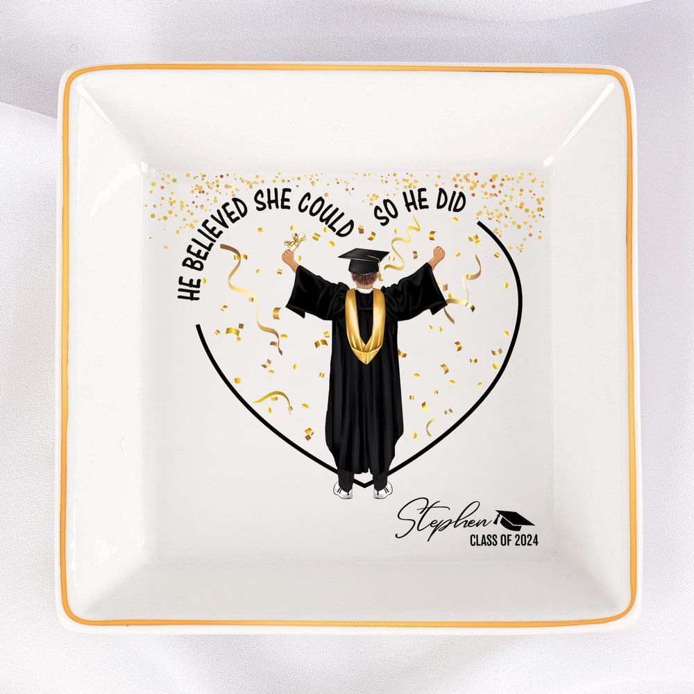 KEMEILA .Personalized Jewelry Dish, He Believed He Could So He Did, Graduation Gifts for Him 2024, Inspirational Graduation Gift, High School Graduate Gifts for Best Friend or Son