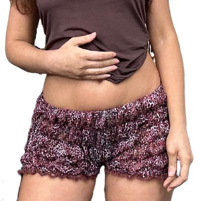 Faymlc Women Leopard Bloomer Shorts Y2k Frill Lace Trim Cheetah Print Boy Shorts Smocked Ruched Micro Short Pants Bottoms (Purple, M), Medium