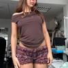 Faymlc Women Leopard Bloomer Shorts Y2k Frill Lace Trim Cheetah Print Boy Shorts Smocked Ruched Micro Short Pants Bottoms (Purple, M), Medium view 2