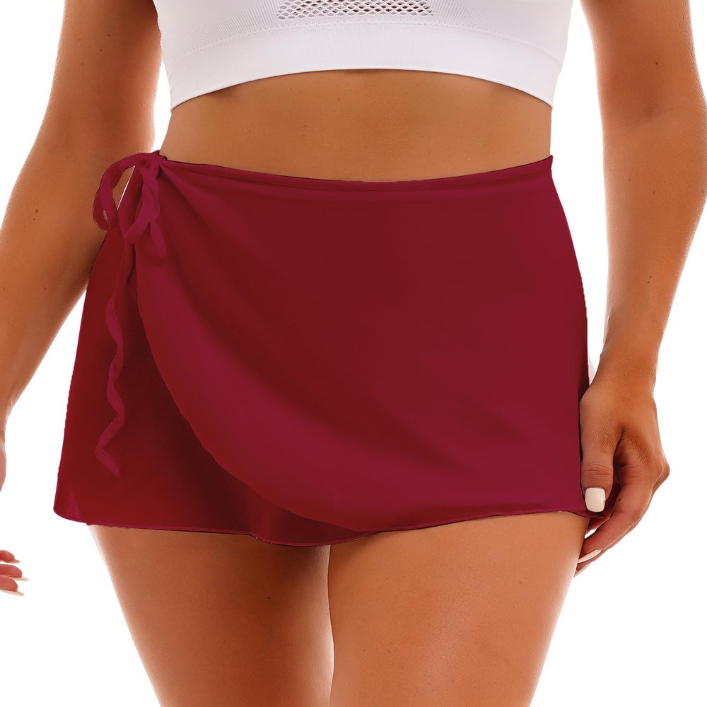 Linjinx Women's Ballet Wrap Skirt Chiffon Dance Gymnastics Costumes with Adjustable Waist Tie Burgundy Medium