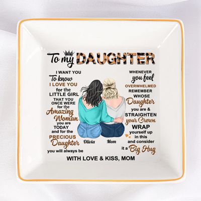 KEMEILA Custom Ceramic Jewelry Tray With Photo/Text Personalized Picture Trinket Dish Birthday Gifts For Daughter From Mom Ring Organizer with Golden Edged