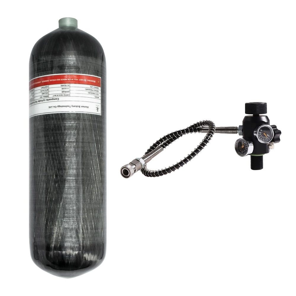 TUXING 6.8L 4500psi Carbon Fiber Air Tank Paintball Filling Station with Two Pressure Gauges Up to with 20Hose Paintball HPA Tank M18*1.5