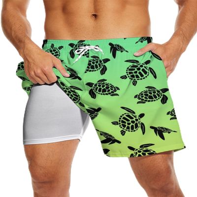 MSCPZH Mens Swim Trunks with Compression Liner Sea Turtle Swimming Trunks 7 inch Inseam Shorts Quick Dry with Pockets