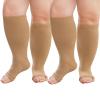 CaiDieNu Plus Size Compression Socks: Open Toe Wide Calf Compression Socks for Women and Men Knee High Toeless Nurse Travel Beige 5XL view 1