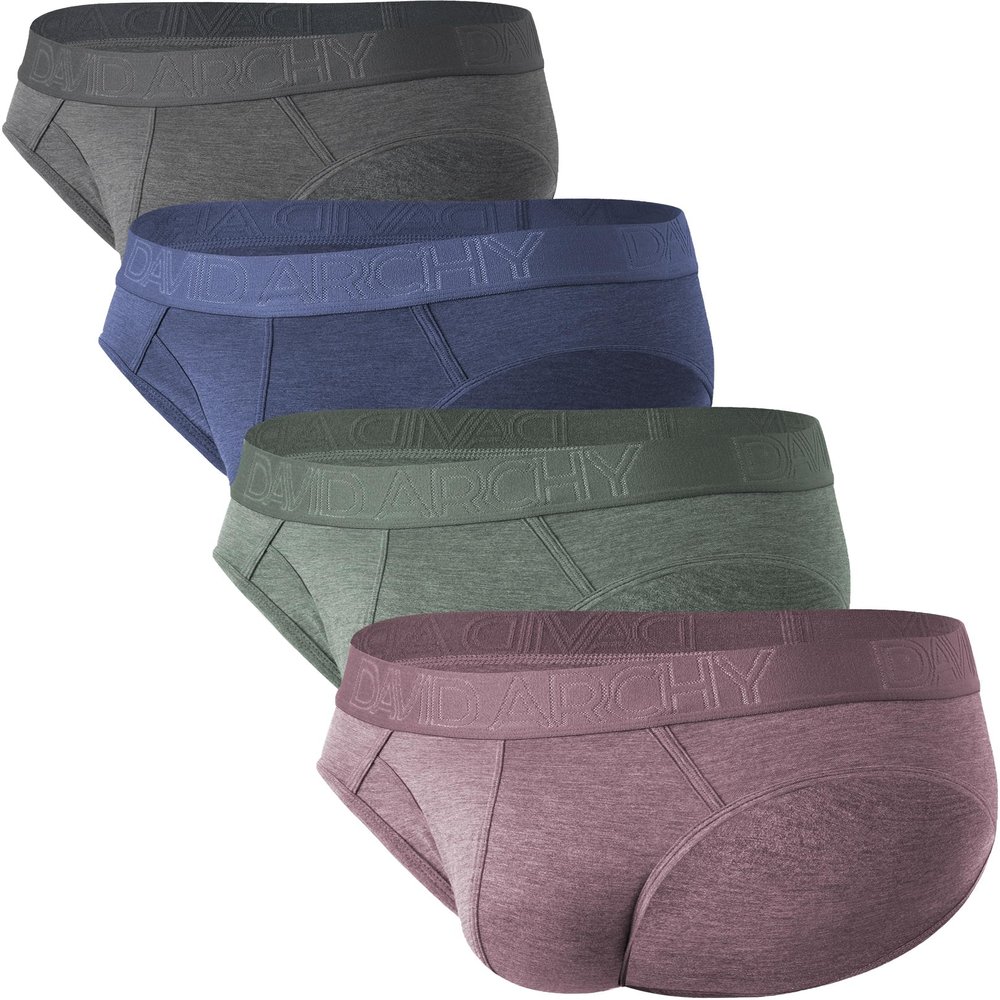 DAVID ARCHY Men's Underwear Briefs Rayon Made from Bamboo Wicking-Moisture Support Pouch Soft Underwear for Men 4 or 7 Pack (L, Olive Green/Heather Navy Blue/Deep purple gray/Heather Dark Gray)