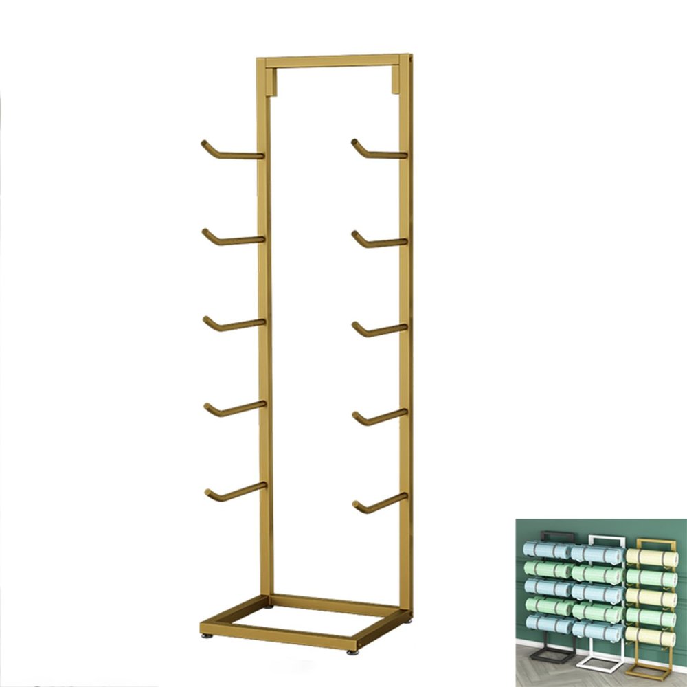 CMYUN Yoga Mat Holder Yoga Mat Storage with Foot Pad, Metal Yoga Mat Holder for Home Gym Office Fitness Club, 1 Layer can Hold 2 Foam Rollers, Gym Storage (Color : Gold)