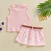 JLKGICF Toddler Girl Summer Outfit Solid Ribbed Knit Tank Tops Floral Print Pleated Mini Skirts with Belt 2Pcs Clothes Set (Cute Daisy Pink, 2-3 Years) view 3