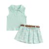 JLKGICF Toddler Girl Summer Outfit Solid Ribbed Knit Tank Tops Floral Print Pleated Mini Skirts with Belt 2Pcs Clothes Set (Cute Daisy Green, 12-18 Months) view 1