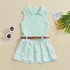 JLKGICF Toddler Girl Summer Outfit Solid Ribbed Knit Tank Tops Floral Print Pleated Mini Skirts with Belt 2Pcs Clothes Set (Cute Daisy Green, 12-18 Months) view 3