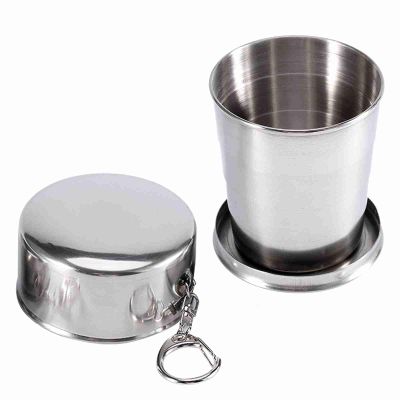 Segutage Stainless Steel Travel Folding Cup, Collapsable Metal Cups, Camp Keychain Retractable Telescopic Collapsibles Cup for Outdoor Traveling Camping Hiking Mountaineering (L)