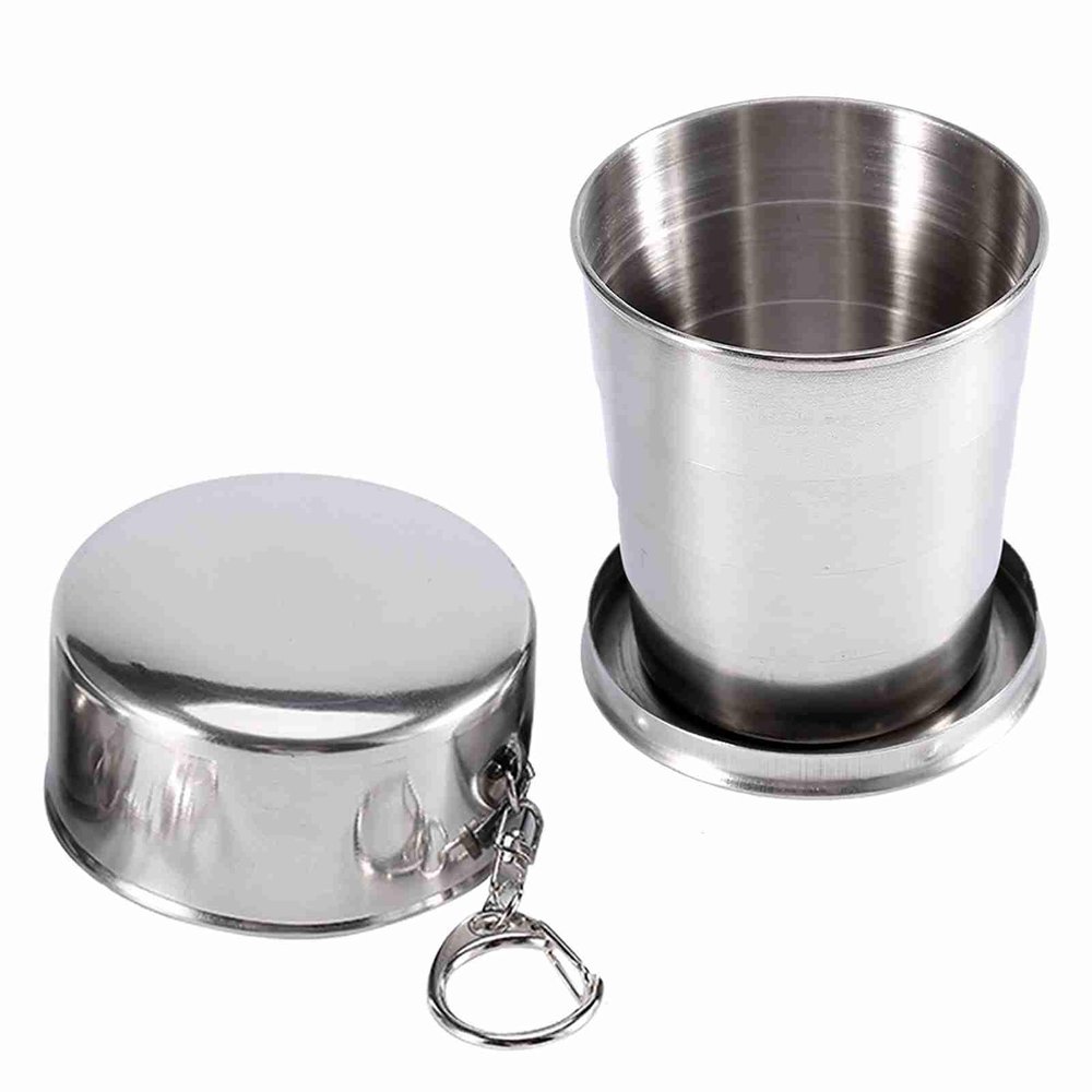Segutage Stainless Steel Travel Folding Cup, Collapsable Metal Cups, Camp Keychain Retractable Telescopic Collapsibles Cup for Outdoor Traveling Camping Hiking Mountaineering (L)