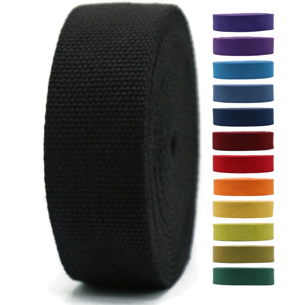 2" & 1.5'' & 1" Cotton Webbing - 5 Yards - 50+ Colors -%100 Natural Cotton - Turkish Woven - 1 Inch 1.5 Inch 2 Inch Black Canvas Webbing for Sewing Straps Bag Climbing Indoors Craft DIY 11514