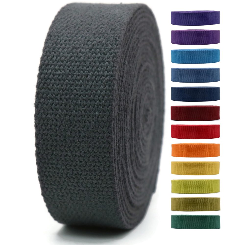 2" & 1.5'' & 1" Cotton Webbing - 5 Yards - 50+ Colors -%100 Natural Cotton - Turkish Woven - 1 Inch 1.5 Inch 2 Inch Dark Gray Canvas Webbing for Sewing Straps Bag Climbing Indoors Craft DIY 11524