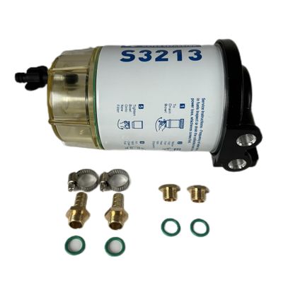 GREND S3213 Fuel Filter Marine Water Separator Assembly with Brass Fittings, Clamps, Rubber Rings Replacement for Marine Outboard Motor Mercury,Replaces# 35-809097, S3213, 18-7932-1, 18-17928