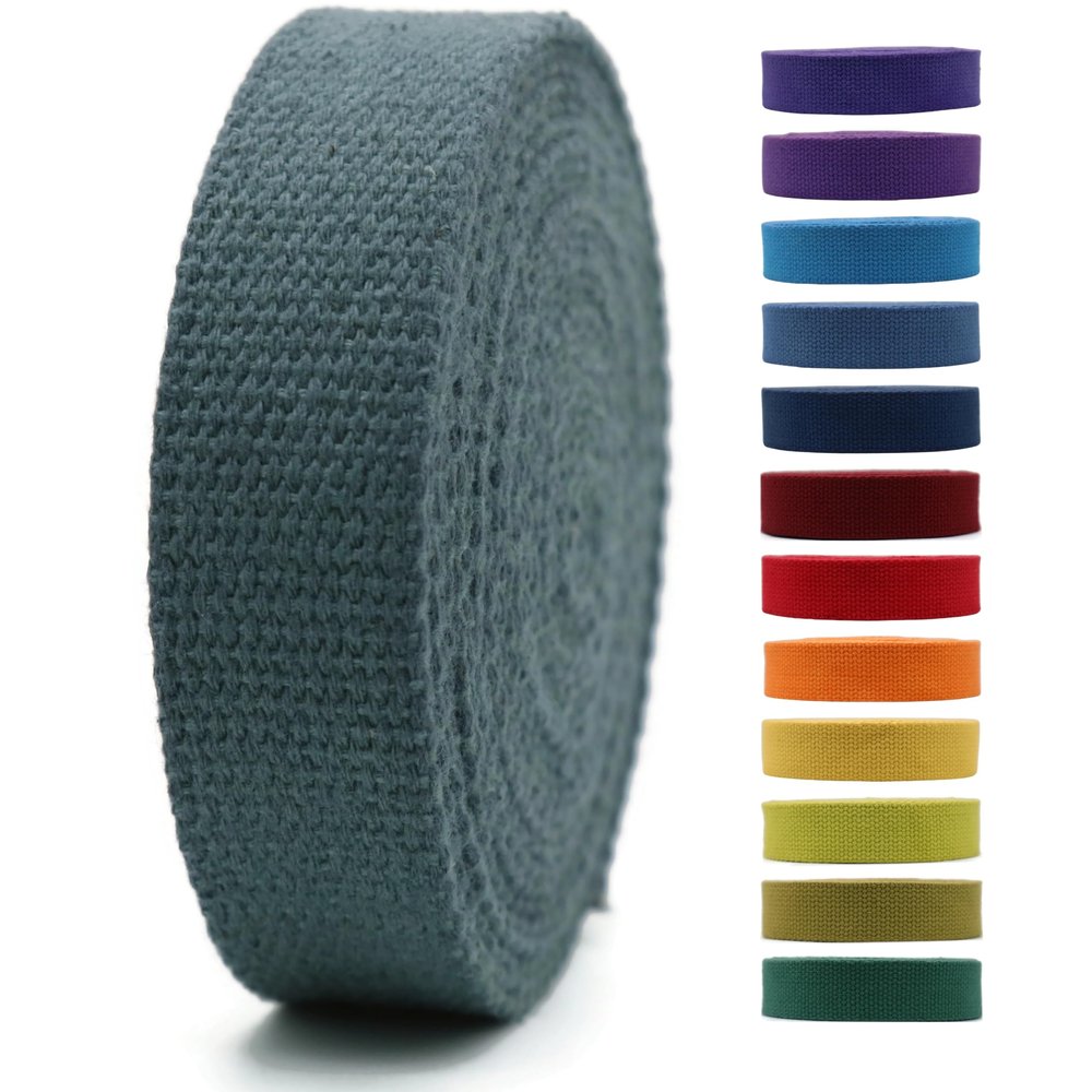 1" & 1.5'' & 2" Cotton Webbing - 5 Yards - 50+ Colors -%100 Natural Cotton - Turkish Woven - Heavy Duty 1 Inch 1.5 Inch 2 Inch Canvas Webbing for Sewing Straps Bag Climbing Indoors Craft DIY 11552