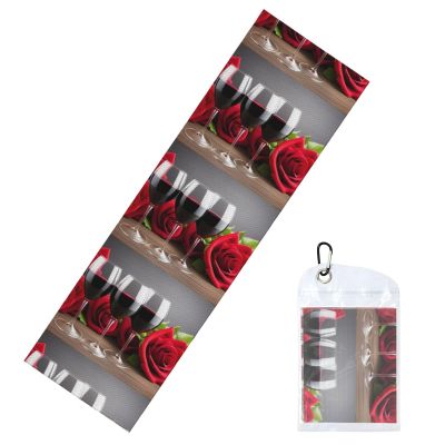 YYHWHJDE Cold Exercise Towel 12x40 in Ice Towel Soft Breathable Chilly Towel for Yoga Sport Running Gym Workout Fitness Roses and Glasses of Red Wine Picture