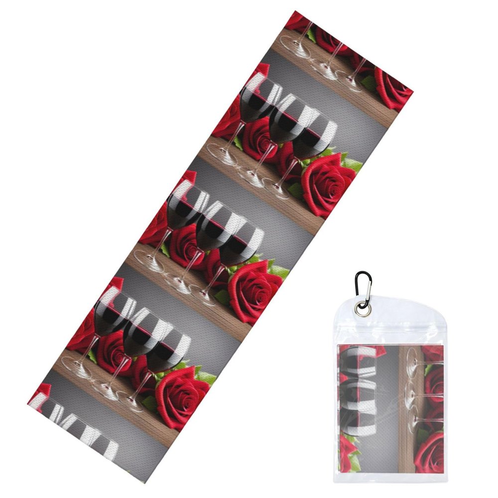 YYHWHJDE Cold Exercise Towel 12x40 in Ice Towel Soft Breathable Chilly Towel for Yoga Sport Running Gym Workout Fitness Roses and Glasses of Red Wine Picture