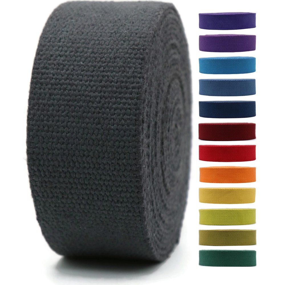 2" & 1.5'' & 1" Cotton Webbing - 5 Yards - 50+ Colors -%100 Natural Cotton - Turkish Woven 1 Inch 1.5 Inch 2 Inch Dark Gray Canvas Webbing for Sewing Straps Bags Climbing Indoors Craft DIY 11525