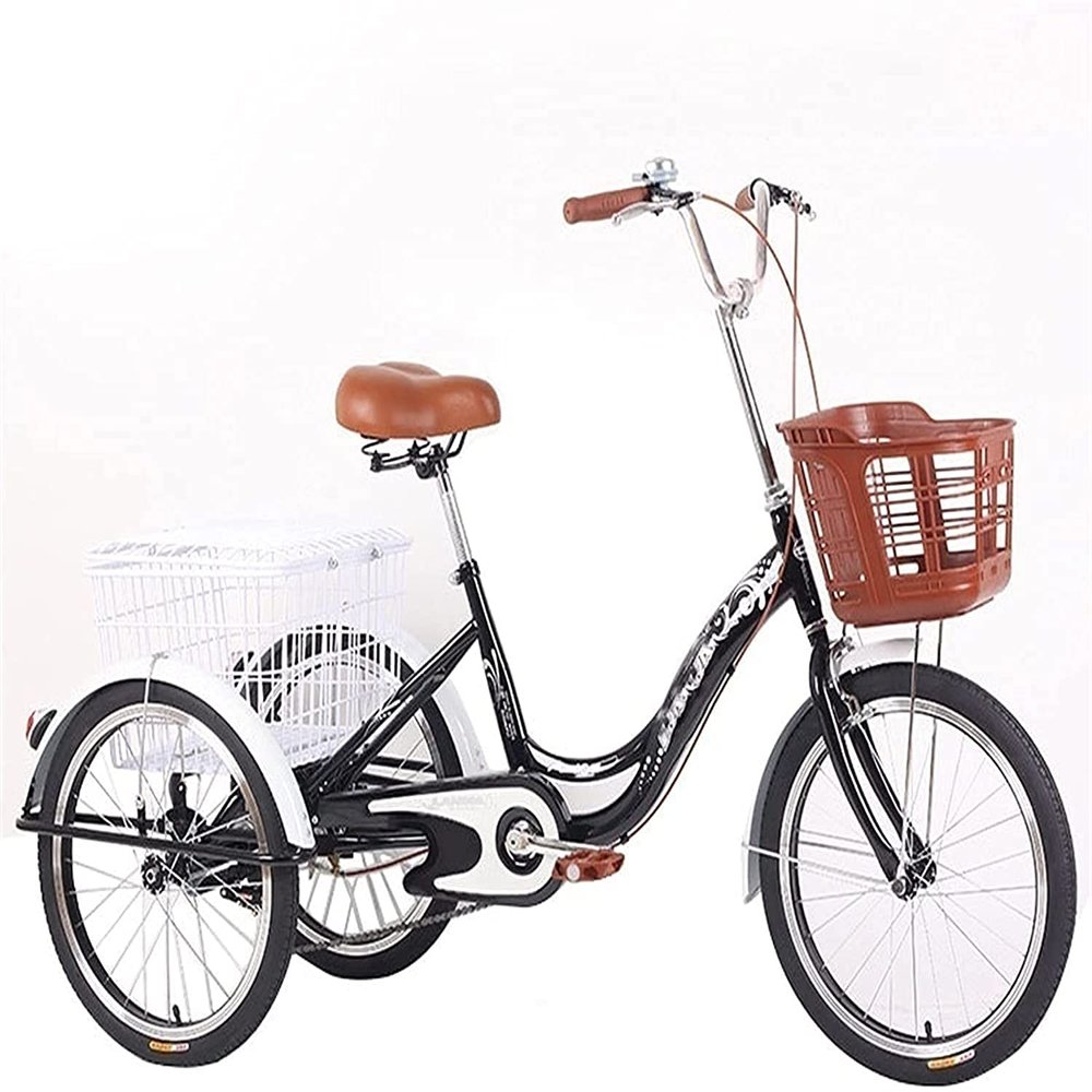 HAOKAZLBR Adult Tricycle, Adult Trikes for Shopping Travel Tricycle for Adult Seniors Women Men, 1 Speed 3-Wheel Bike Trike with Shopping Basket Three Wheeled Recumbent Bicycle, oujinmm2024327