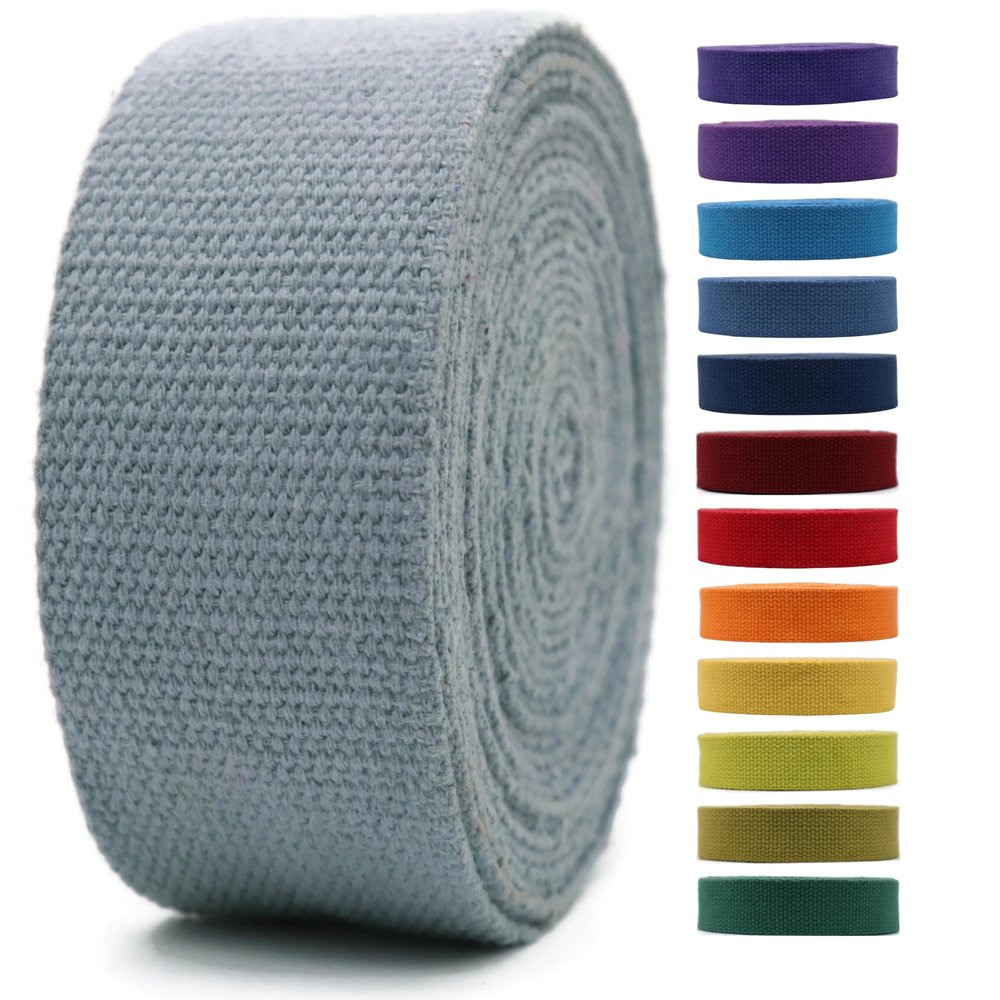 2" & 1.5'' & 1" Cotton Webbing - 5 Yards - 50+ Colors -%100 Natural Cotton - Turkish Woven - Heavy Duty 1 Inch 1.5 Inch 2 Inch Canvas Webbing for Sewing Straps Bags Climbing Indoors Craft DIY 11565