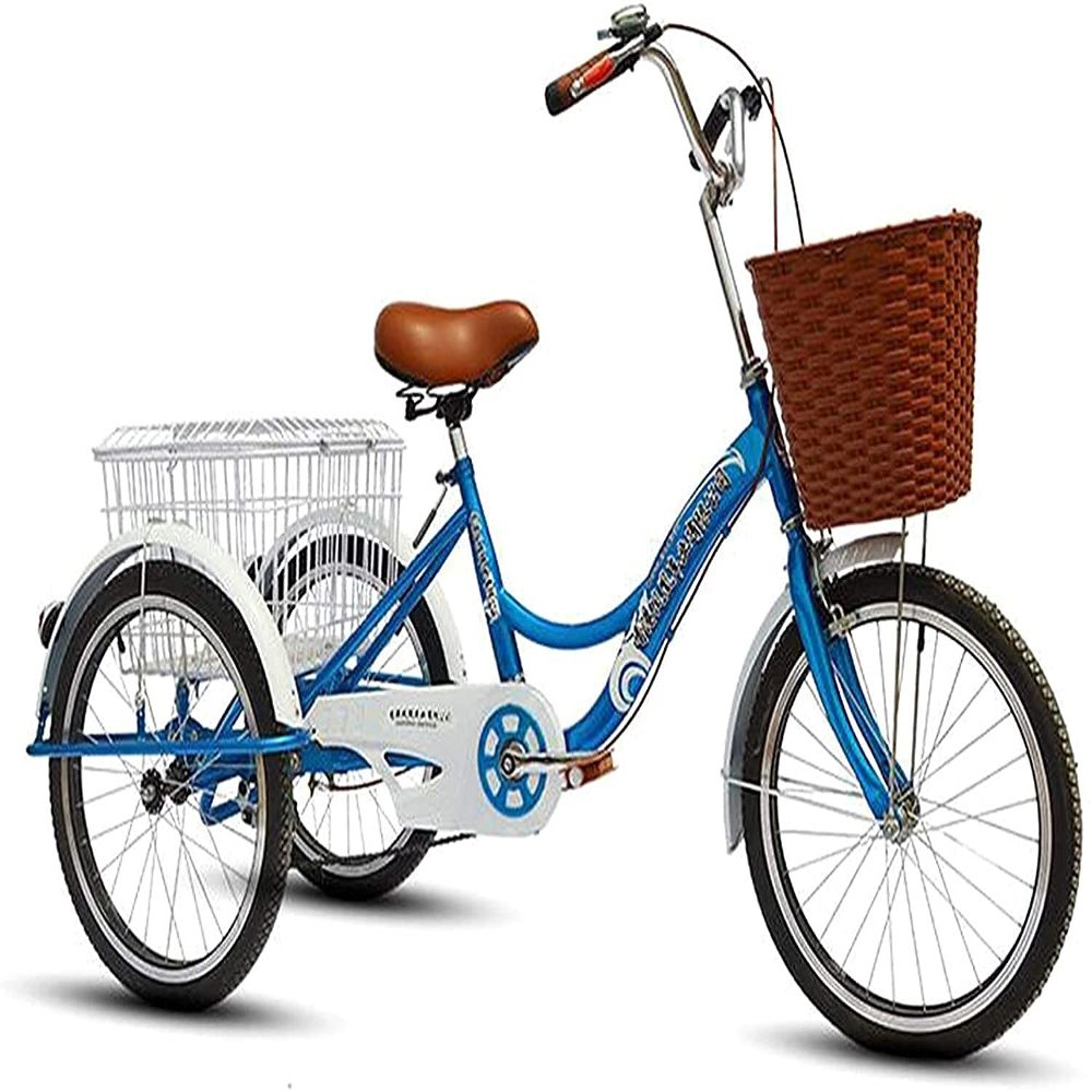 HAOKAZLBR Adult Tricycle, Adult Trikes for Shopping Travel Adult Tricycle 20 Inch Manpower Pedal with Adjustable Seat 3 Wheel Bicycle with Shopping Basket Lights Bell for Men Women, oujinmm2024327