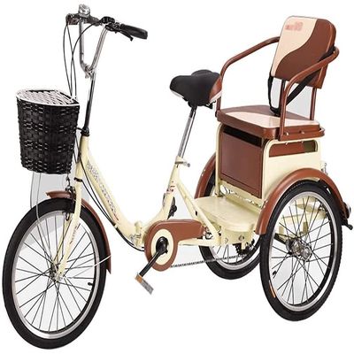 HAOKAZLBR Adult Tricycle, Adult Trikes for Shopping Travel Tricycle for Adults Tricycle Adult, 6 Speed Foldable 3 Wheel Cruiser Bike Trike 20 Inch Wheels Three-Wheeled Bicycle with Children Rear Seat