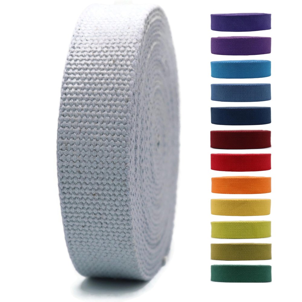 1" & 1.5'' & 2" Cotton Webbing - 5 Yards - 50+ Colors -%100 Natural Cotton - Turkish Woven - Heavy Duty 1 Inch 1.5 Inch 2 Inch Canvas Webbing for Sewing Straps Bag Climbing Indoors Craft DIY 11572