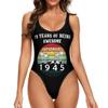 NineFit Basics Happy 79th Birthday Women's One Piece Swimsuit Bathing Suit Scoop Neck U Back Athletic Modest Swimwear Large view 1