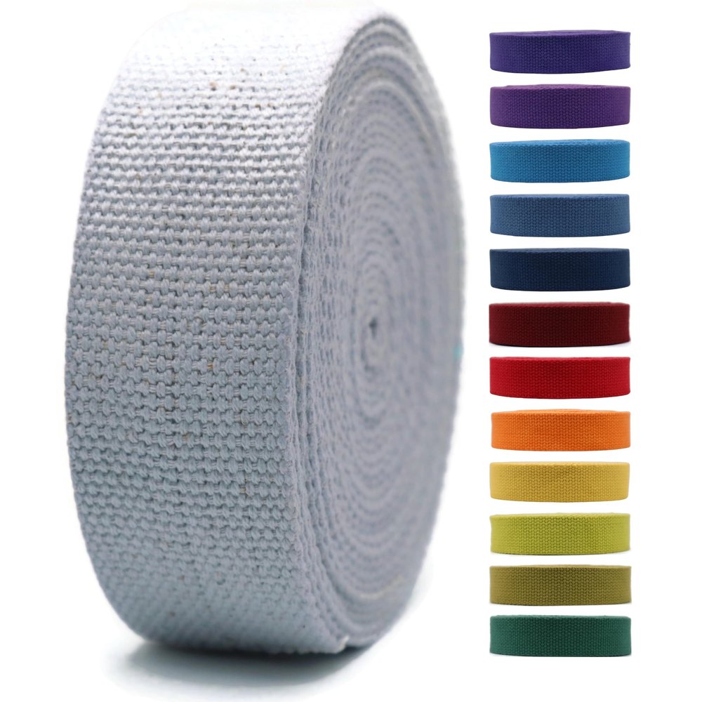 2" & 1.5'' & 1" Cotton Webbing - 5 Yards - 50+ Colors -%100 Natural Cotton - Turkish Woven - Heavy Duty 1 Inch 1.5 Inch 2 Inch Canvas Webbing for Sewing Straps Bag Climbing Indoors Craft DIY 11574