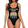 Happy 32th Birthday Women's One Piece Swimsuit Bathing Suit Scoop Neck U Back Athletic Modest Swimwear Medium view 1