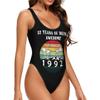 Happy 32th Birthday Women's One Piece Swimsuit Bathing Suit Scoop Neck U Back Athletic Modest Swimwear Medium view 2