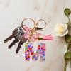SANLONGXL Cute Initial Letter Keychains for Women Girls Tassel Butterfly Pink Purple Green Keychain for Backpack School Bag (F-Pink) view 2