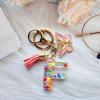 SANLONGXL Cute Initial Letter Keychains for Women Girls Tassel Butterfly Pink Purple Green Keychain for Backpack School Bag (F-Pink) view 4