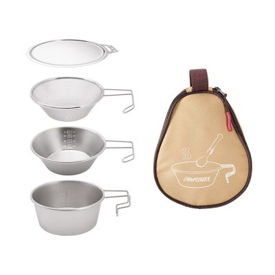 BEIYINAI 4Pcs Stainless Steel Tableware 300ml/450ml Camping Cup Bowl Cookware Set with Long Handle for Outdoor Backpacking Hiking Camping Utensils Set