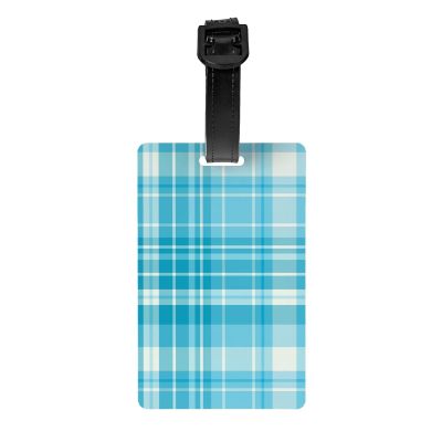 Cute Blue and White Plaid Luggage Tags, Removable Black Pull Tab Privacy Cover Id Tags, and Address Cards for Travel Bags and Suitcases