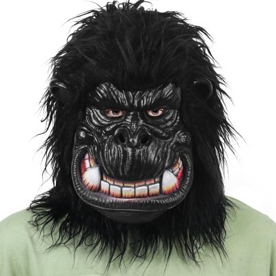 CrDoJu Halloween Monkey Head Mask Chimpanzee Mask Black with Fur Latex Full Head Mask for Carnival Costume Party Prop (Long hair gorilla)
