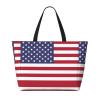 Trukd American Flag Spacious Large Capacity Beach Travel Bag - Foldable Beach Bag Tote Bag With Zipper, Black, TD-STB12153C view 1
