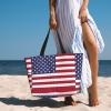Trukd American Flag Spacious Large Capacity Beach Travel Bag - Foldable Beach Bag Tote Bag With Zipper, Black, TD-STB12153C view 2