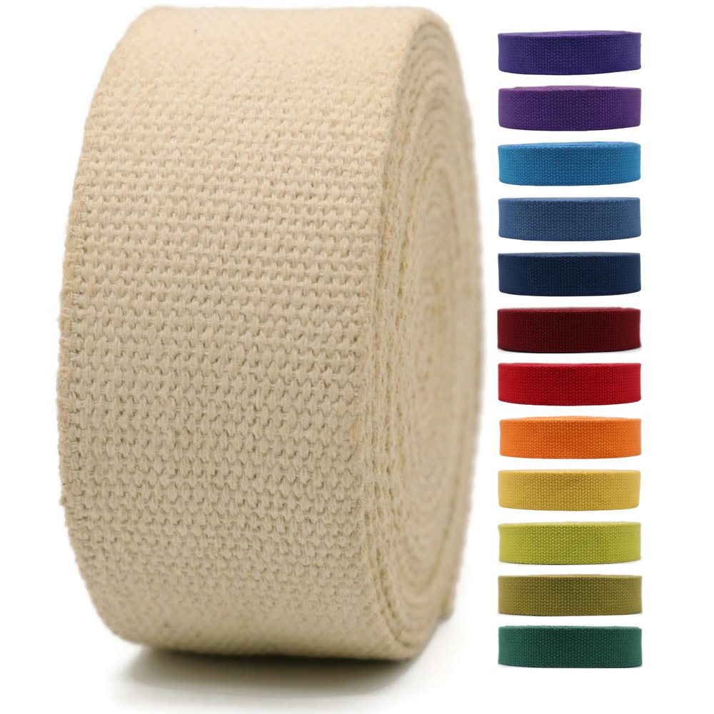2" & 1.5'' & 1" Cotton Webbing - 5 Yards - 50+ Colors -%100 Natural Cotton - Turkish Woven - Heavy Duty 1 Inch 1.5 Inch 2 Inch Canvas Webbing for Sewing Straps Bags Climbing Indoors Craft DIY 115855