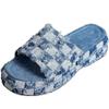 ZJWBB Women's Denim Cloth Heckered Jean Flat Mules Open Toe Wedge Slippers Platform Clogs Non-Slip Boho Sandals Close Pointed Toe Heels Backless Slip-On Loafers Walking Flip Flops view 1