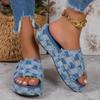 ZJWBB Women's Denim Cloth Heckered Jean Flat Mules Open Toe Wedge Slippers Platform Clogs Non-Slip Boho Sandals Close Pointed Toe Heels Backless Slip-On Loafers Walking Flip Flops view 2