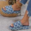 ZJWBB Women's Denim Cloth Heckered Jean Flat Mules Open Toe Wedge Slippers Platform Clogs Non-Slip Boho Sandals Close Pointed Toe Heels Backless Slip-On Loafers Walking Flip Flops view 3