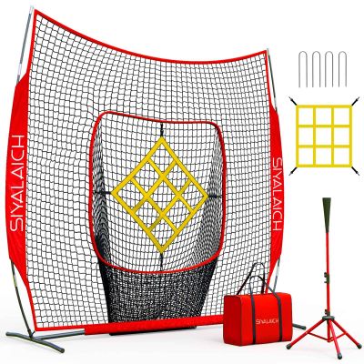 SIYALAICH Portable Baseball Net & Softball Net 7 ftx7 ft,Baseball & Softball Tee and Net,Pitching,Batting Net,Swing Practice Net,with Strike Zone,for Kids and Adults of All Skill Levels