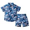 AMIMOJY Toddler Baby Hawaiian Summer Outfit Botton Down Short Sleeve Tops Leave Prints Shirt Shorts Boys Clothes 2 Piece Set, 3-4 Years, Blue view 1