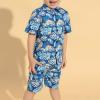 AMIMOJY Toddler Baby Hawaiian Summer Outfit Botton Down Short Sleeve Tops Leave Prints Shirt Shorts Boys Clothes 2 Piece Set, 3-4 Years, Blue view 2